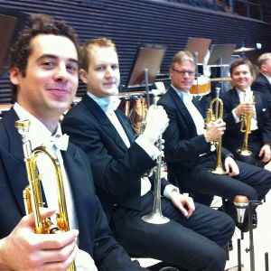 In May 2011, the happy trumpet section of Helsinki Philharmonic trying out the new and wonderful hall of the Helsinki Music Centre